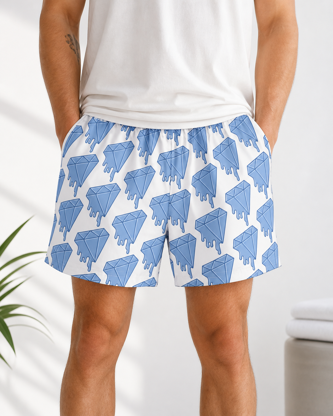 Dripping Diamond Print Unisex Athletic Shorts - Shorts