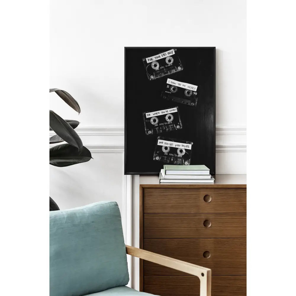 "For Your Eyes Only" Cassette Tape Monochrome Art Print – Instant Download
