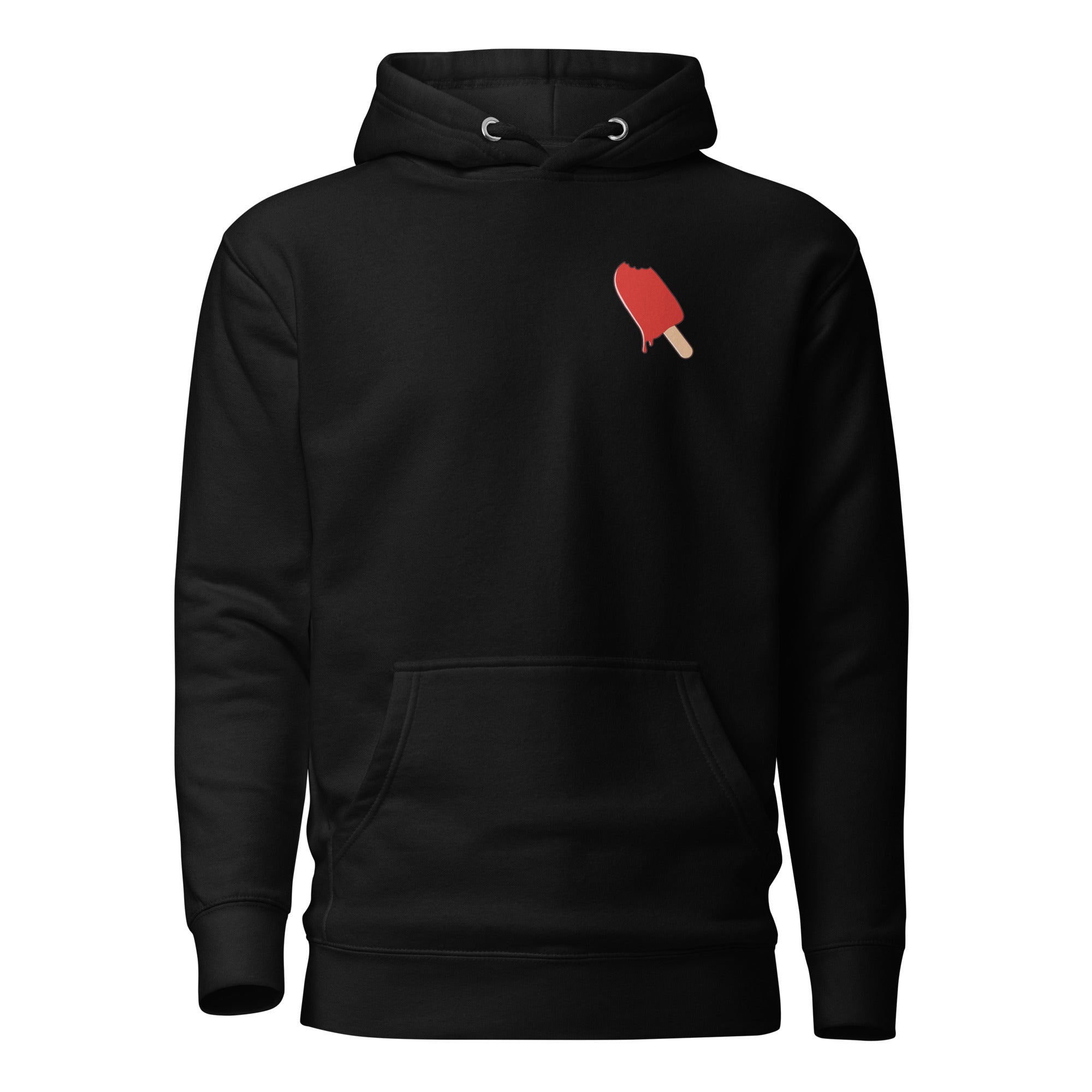 Black hoodie with a gold emblem on a white background