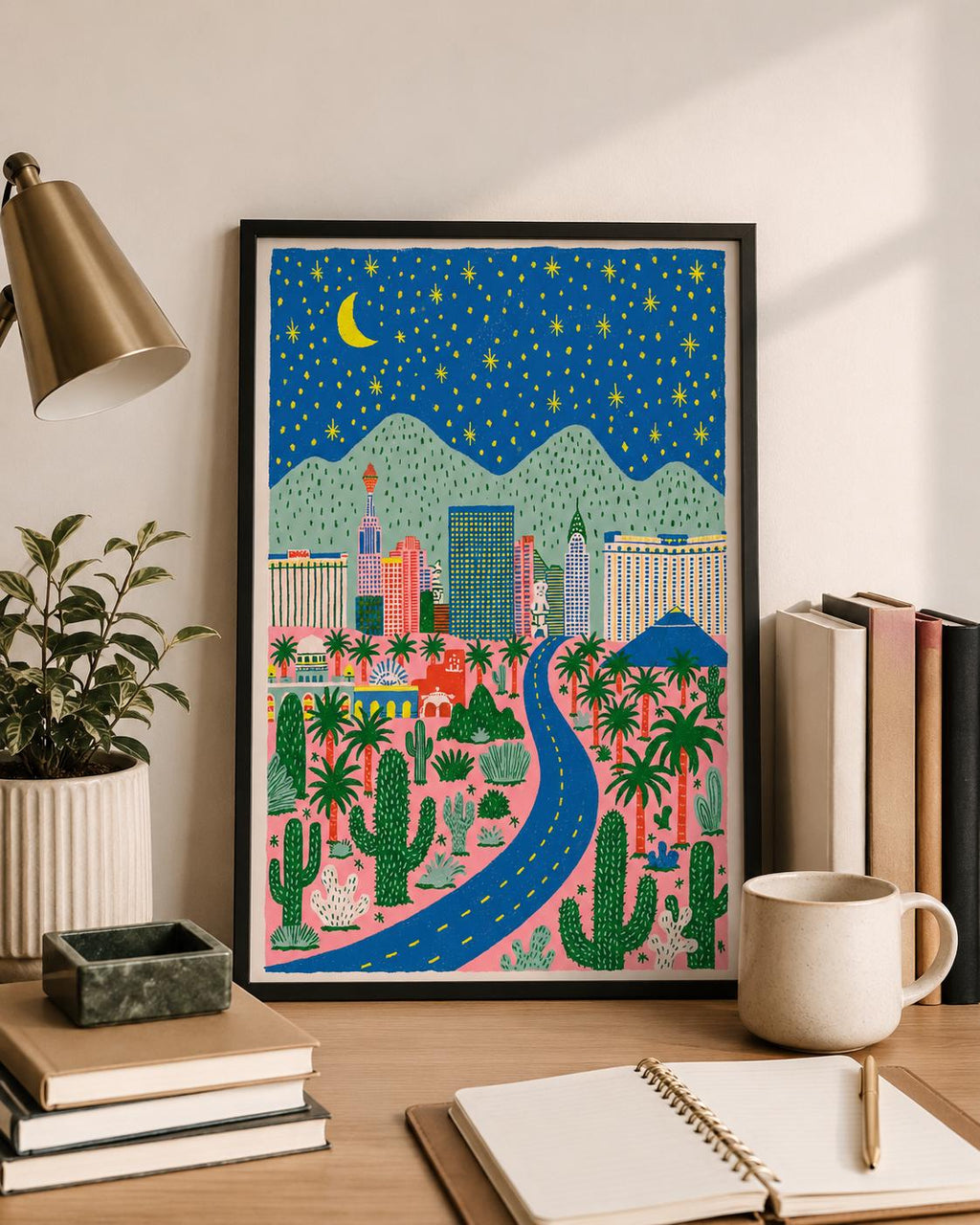 Whimsical Las Vegas Skyline Print, Retro Desert City Wall Art (Digital Download)