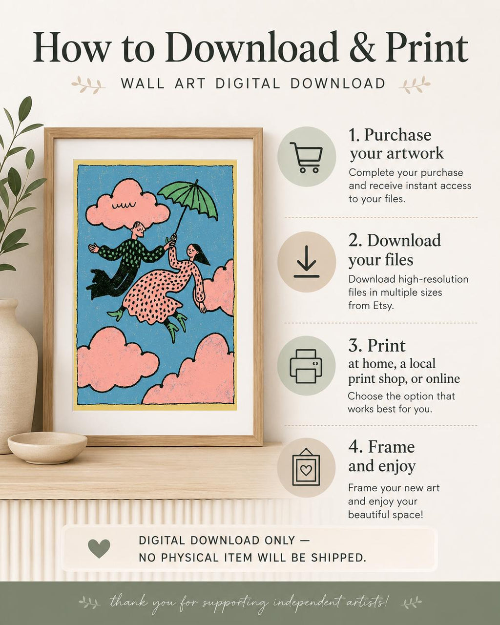 Flying Couple Wall Art, Pink Cloud Print, Whimsical Romantic Poster (Digital Download)