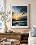 Ocean Sunset Wall Art, Seagull Coastal Print, Seascape Painting (Digital Download)