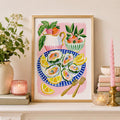 Oyster Strawberry Lemon Gouache Print, Coastal Kitchen Wall Art (Digital Download)