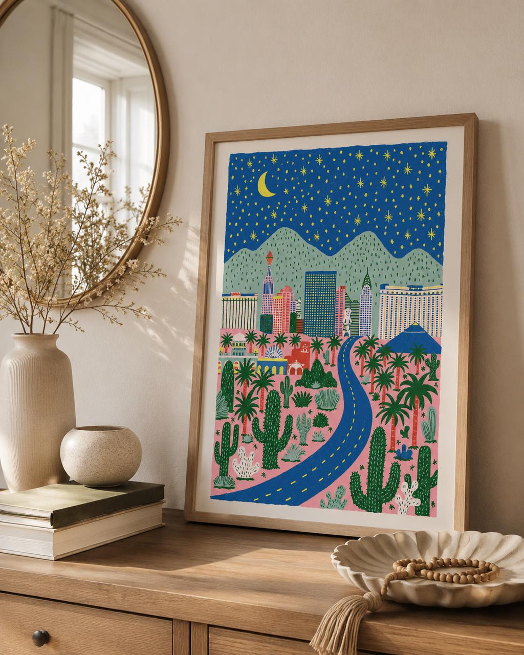 Whimsical Las Vegas Skyline Print, Retro Desert City Wall Art (Digital Download)