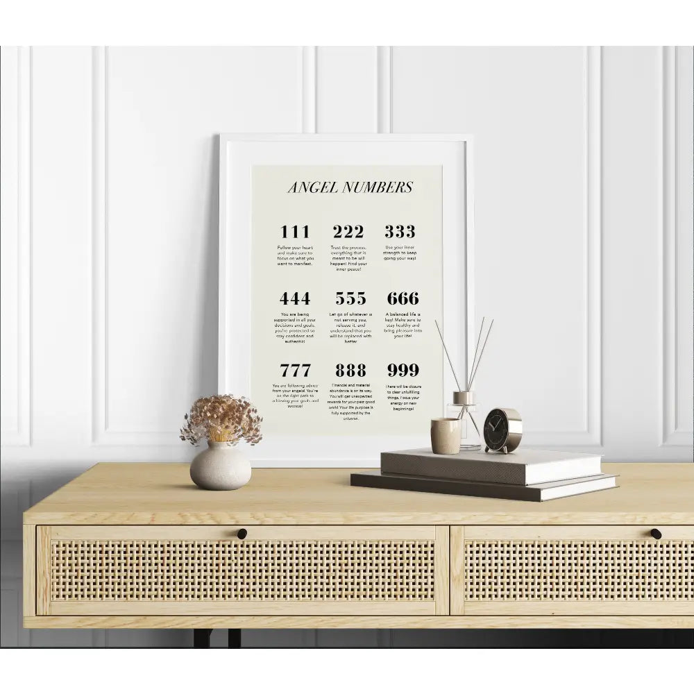 Monochrome Angel Numbers Art Print – Instant Digital Download