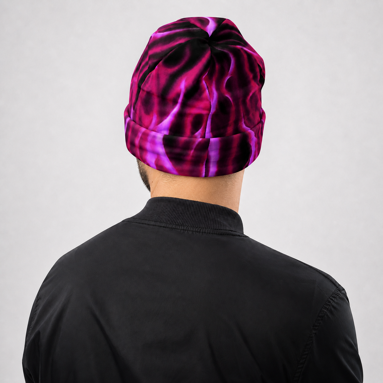 Pink flame all-over print beanie – bold knit hat – pixel + press - beanies